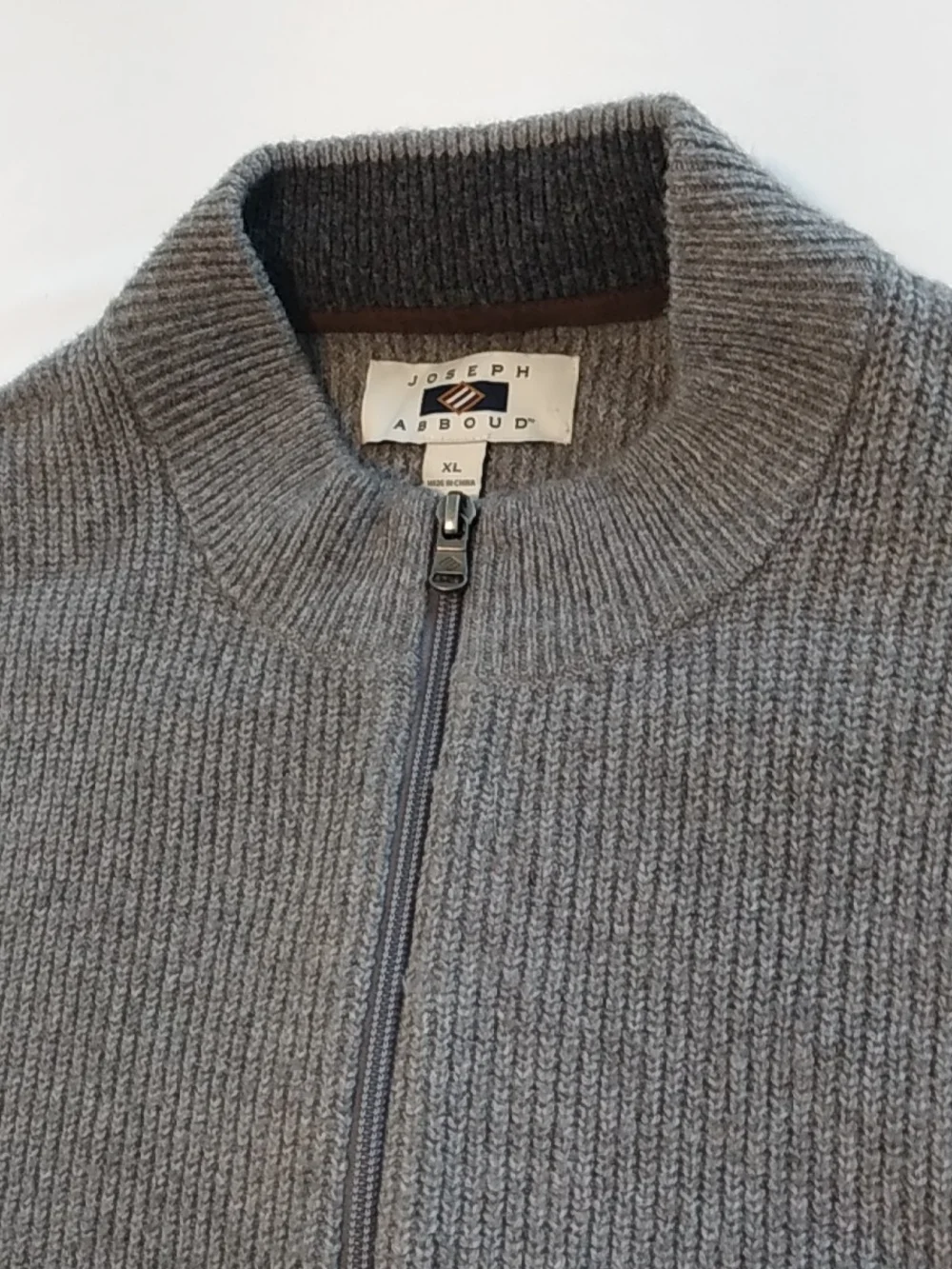 Joseph Abboud Men's Gray XL Zip-Front Ribbed Cardigan, Dark Hem Stripe Old Money